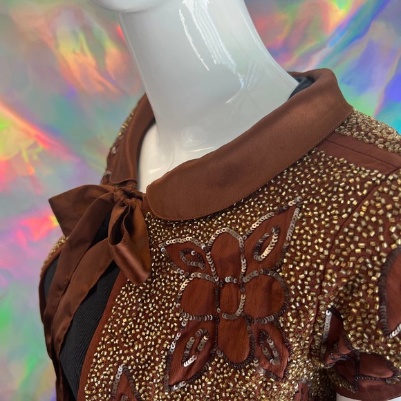 Topshop Brown Sequin and Gold Bead Cropped Shrug - Picture 5 of 12